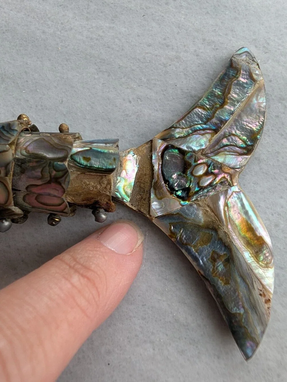 vintage ABALONE SHELL articulated fish bottle opener